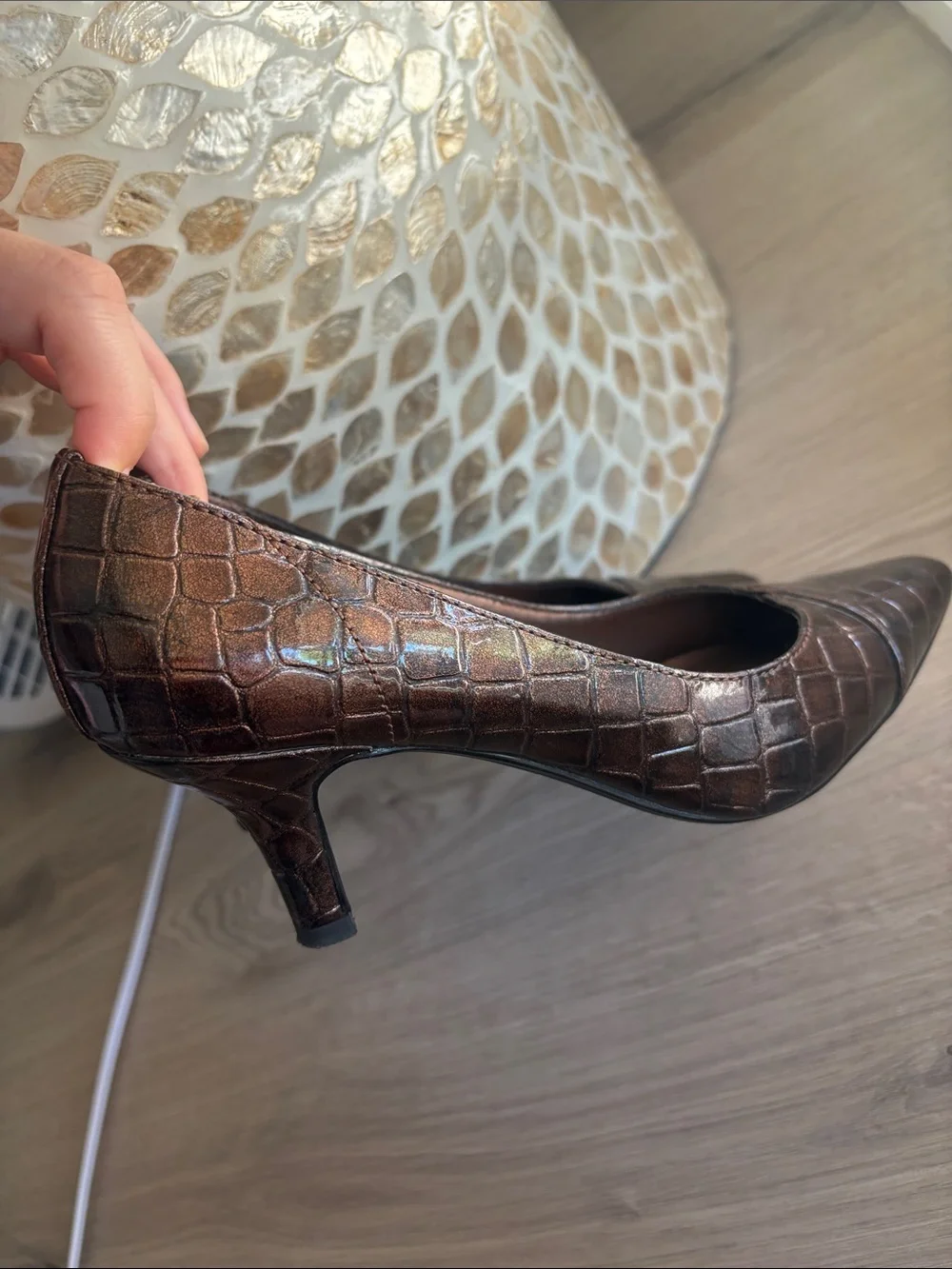easy street Brown Croc-Embossed Pointed Toe Flats